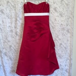 Eden Bridal Strapless Dress Red Satin with White Accent Woman’s Size 6